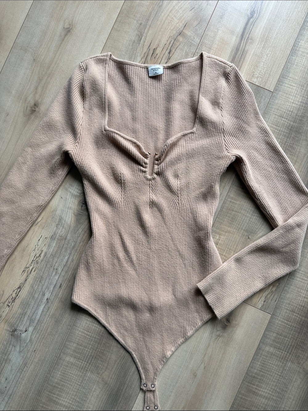 Abercrombie & Fitch Peach Ribbed Long-Sleeve Bodysuit
